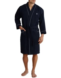 Waffle Weaveing Dressing Gown Navy
