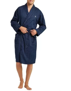 Cotton Sateen Dressing Gown Navy