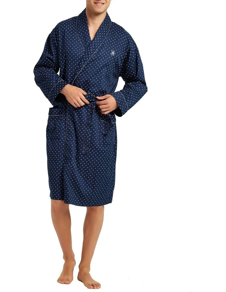 Cotton Sateen Dressing Gown Navy 3 Cotton Sateen Dressing Gown Navy