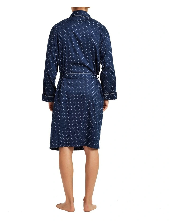 Cotton Sateen Dressing Gown Navy 4 Cotton Sateen Dressing Gown Navy - Image 2