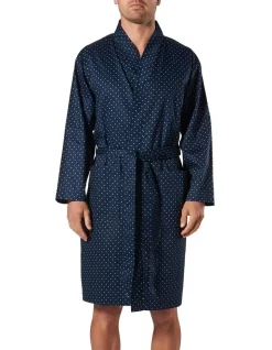 Brooklyn Cotton Dressing Gown Navy