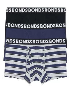 Bonds Everyday Stripe Trunks 3 Pack In Black And Blue