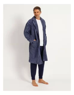 Stripe Shawl Robe Mid Blue