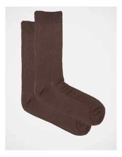 Woolblend Rib Socks 2 Pack In Brown