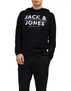 Jack & Jones Ron Jersey Loungewear Hoodie In Black