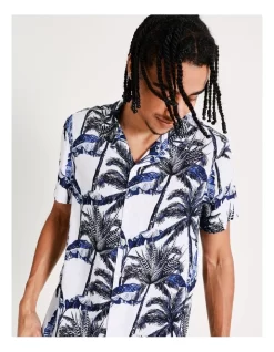 Mojave Cactus Print Short Sleeve Rayon Shirt In White -Men Clothing Store 899103160 4 720x928