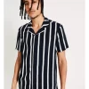 Salar Stripe Print Short Sleeve Rayon Shirt In Black 2 Salar Stripe Print Short Sleeve Rayon Shirt In Black -Men Clothing Store 899103340 1 720x928