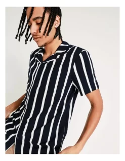 Salar Stripe Print Short Sleeve Rayon Shirt In Black -Men Clothing Store 899103340 3 720x928