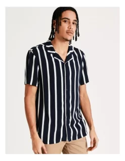 Salar Stripe Print Short Sleeve Rayon Shirt In Black -Men Clothing Store 899103340 5 720x928