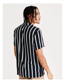 Salar Stripe Print Short Sleeve Rayon Shirt In Black -Men Clothing Store 899103340 6 720x928