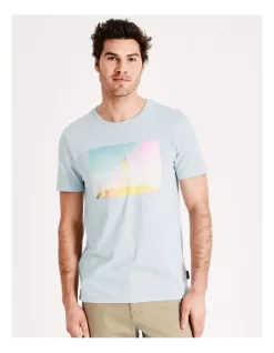 Lightstation Placement Print Short Sleeve Tee In Light Blue