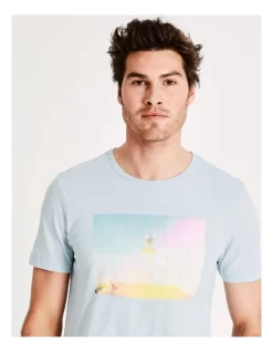 Lightstation Placement Print Short Sleeve Tee In Light Blue -Men Clothing Store 917301520 3 720x928