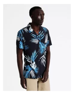 Rylie Leaf Print Short Sleeve Viscose Shirt In Navy Multi -Men Clothing Store 918593110 6 720x928