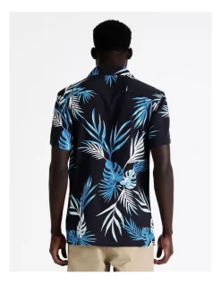 Rylie Leaf Print Short Sleeve Viscose Shirt In Navy Multi -Men Clothing Store 918593110 7 720x928