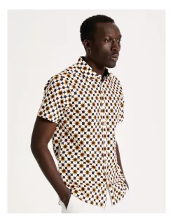 Harry Geo Print Short Sleeve Slim Shirt In White