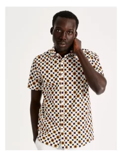 Harry Geo Print Short Sleeve Slim Shirt In White -Men Clothing Store 918594550 5 720x928
