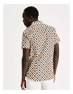 Harry Geo Print Short Sleeve Slim Shirt In White -Men Clothing Store 918594550 7 720x928
