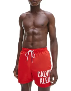 Calvin Klein Intense Power Logo Medium Swimshort In Red