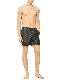 Calvin Klein Core Solids Iconic Logo Medium Swimshort In Black