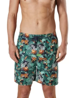 Dark Jungle Bamboo Woven Sleep Short In Navy