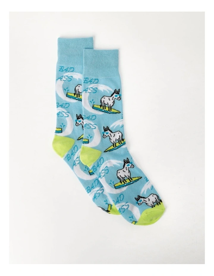 1 Pair Bad Ass Crew Length Socks In Blue 3 1 Pair Bad Ass Crew Length Socks In Blue