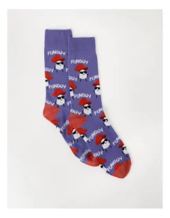 Men Clothing Store 27 1 Pair Fun Guy Crew Length Socks In Purple