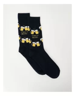 Men Clothing Store 23 1 Pair Cheers Beers Crew Length Socks In Navy