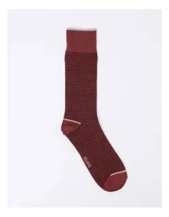 Fine Stripe Bamboo Socks In Burgundy