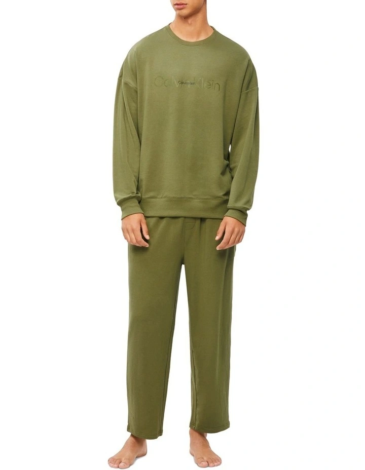Calvin Klein Embossed Icon Lounge Long Sleeve Sweat Top In Olive 3 Calvin Klein Embossed Icon Lounge Long Sleeve Sweat Top In Olive