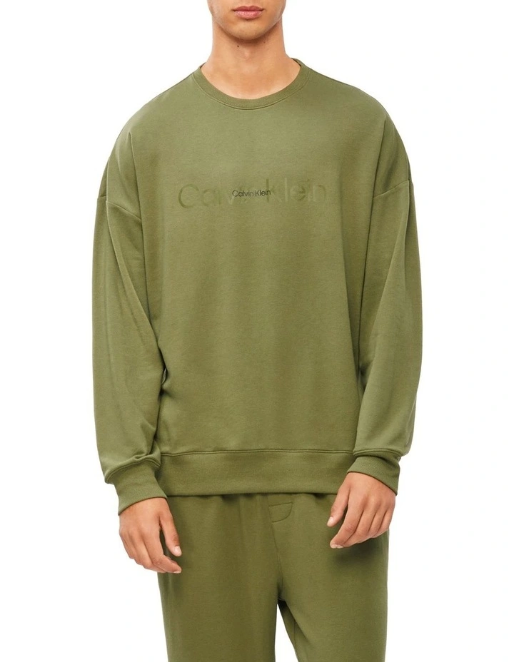 Calvin Klein Embossed Icon Lounge Long Sleeve Sweat Top In Olive 5 Calvin Klein Embossed Icon Lounge Long Sleeve Sweat Top In Olive - Image 3