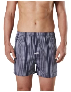 Leon Stripe Stretch Boxer Short In Navy/White