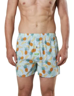 Men's Line Art Fruits Bamboo Boxer Short In Blue/Multi