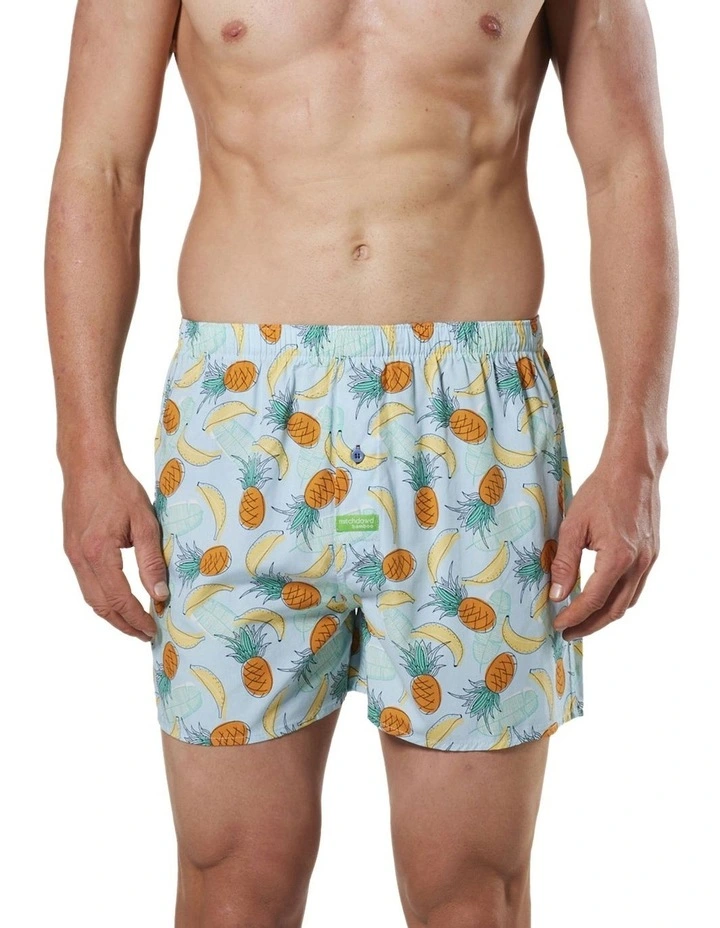 Men's Line Art Fruits Bamboo Boxer Short In Blue/Multi 3 Men's Line Art Fruits Bamboo Boxer Short In Blue/Multi
