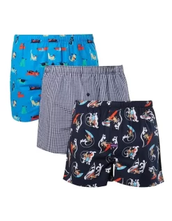 Surf Dogs Cotton Boxer Shorts 3 Pack In Multi
