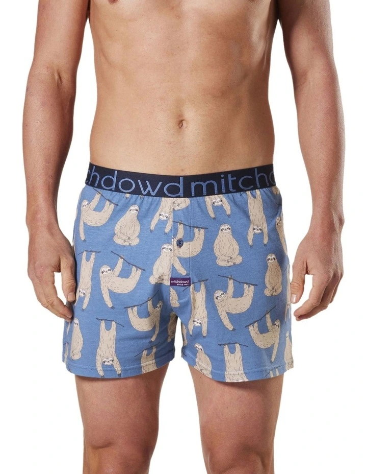 Men's Slow Sloths Loose Fit Knit Boxer Short In Blue/Multi 3 Men's Slow Sloths Loose Fit Knit Boxer Short In Blue/Multi