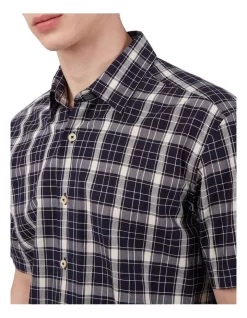 Ben Sherman Textured Check Short Sleeve Shirt In Marine -Men Clothing Store 928330210 3 720x928
