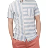 Ben Sherman Patchwork Candy Stripe Short Sleeve Shirt In White/Blue -Men Clothing Store 928393390 1 720x928
