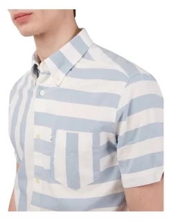 Ben Sherman Patchwork Candy Stripe Short Sleeve Shirt In White/Blue 10 Ben Sherman Patchwork Candy Stripe Short Sleeve Shirt In White/Blue -Men Clothing Store 928393390 3 720x928
