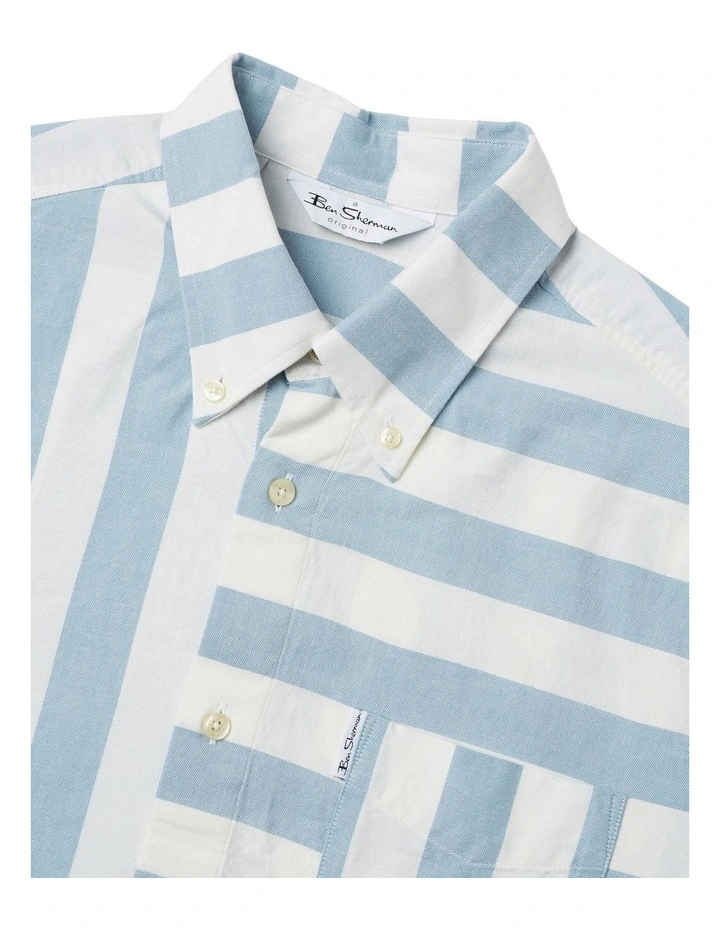Ben Sherman Patchwork Candy Stripe Short Sleeve Shirt In White/Blue 7 Ben Sherman Patchwork Candy Stripe Short Sleeve Shirt In White/Blue - Image 5