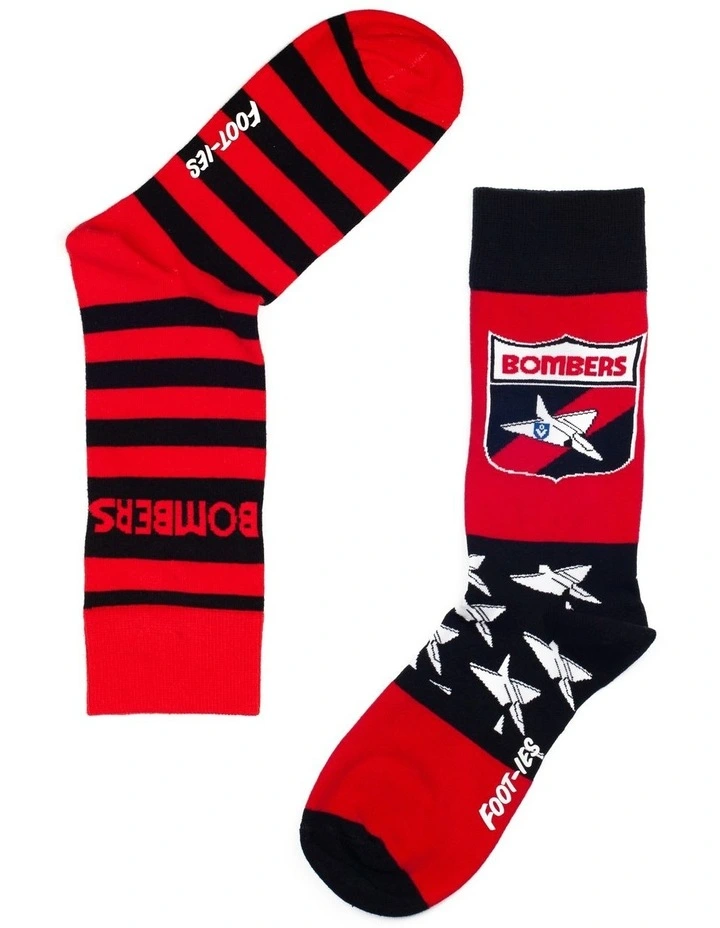 Essendon Heritage Stripe 2 Pack Cotton Socks In Red/Black 3 Essendon Heritage Stripe 2 Pack Cotton Socks In Red/Black