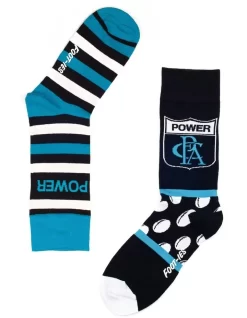 Port Adelaide Heritage Stripe 2 Pack Cotton Socks In Teal/Black