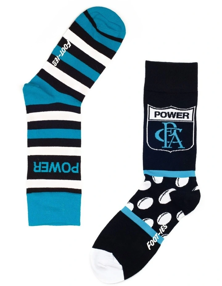 Port Adelaide Heritage Stripe 2 Pack Cotton Socks In Teal/Black 3 Port Adelaide Heritage Stripe 2 Pack Cotton Socks In Teal/Black
