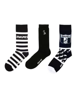 Collingwood Heritage Socks 3 Pack Giftbox Cotton In Black/White
