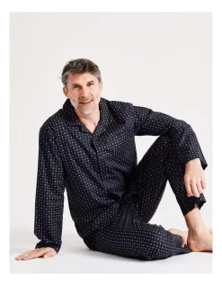 Long Sleeve Poplin Softwash Pj Set In Classic Neat Navy