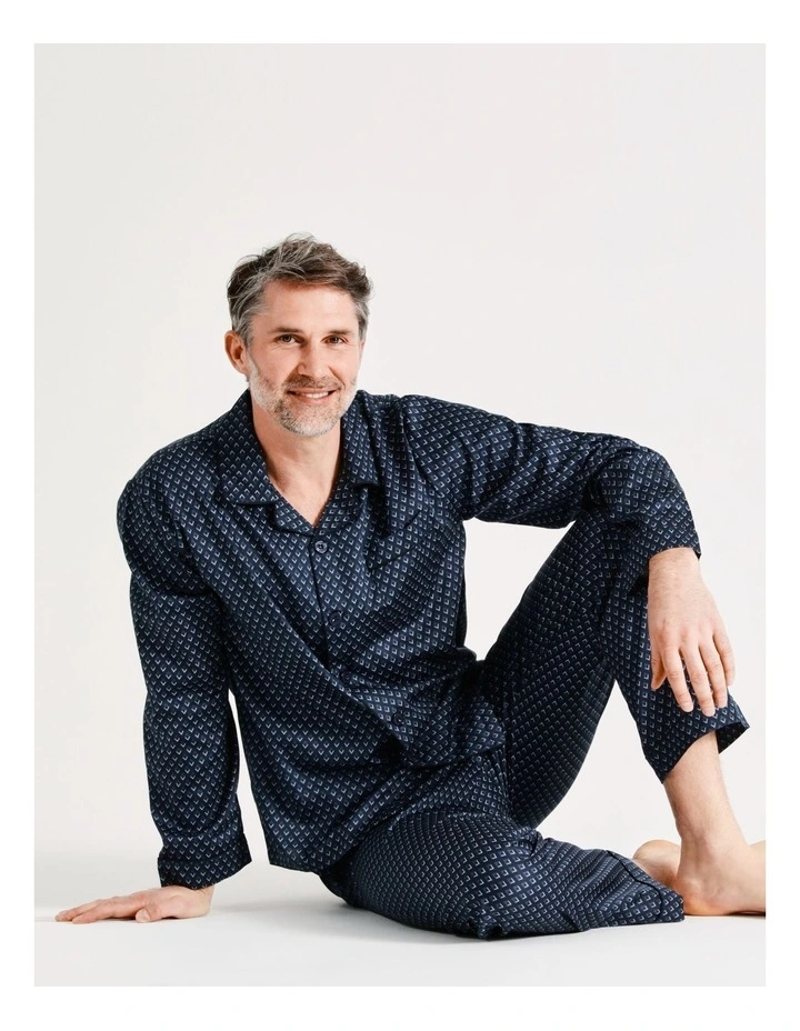 Long Sleeve Sateen PJ Set In Navy Diamond 4 Long Sleeve Sateen PJ Set In Navy Diamond - Image 2