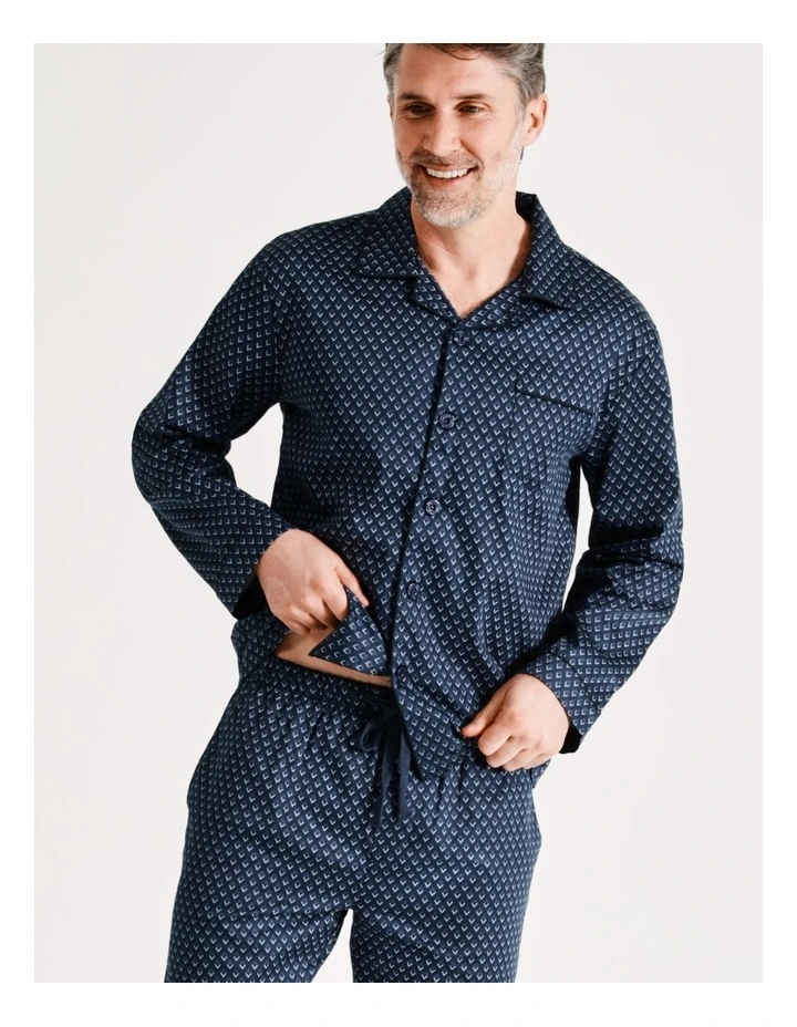 Long Sleeve Sateen PJ Set In Navy Diamond 5 Long Sleeve Sateen PJ Set In Navy Diamond - Image 3