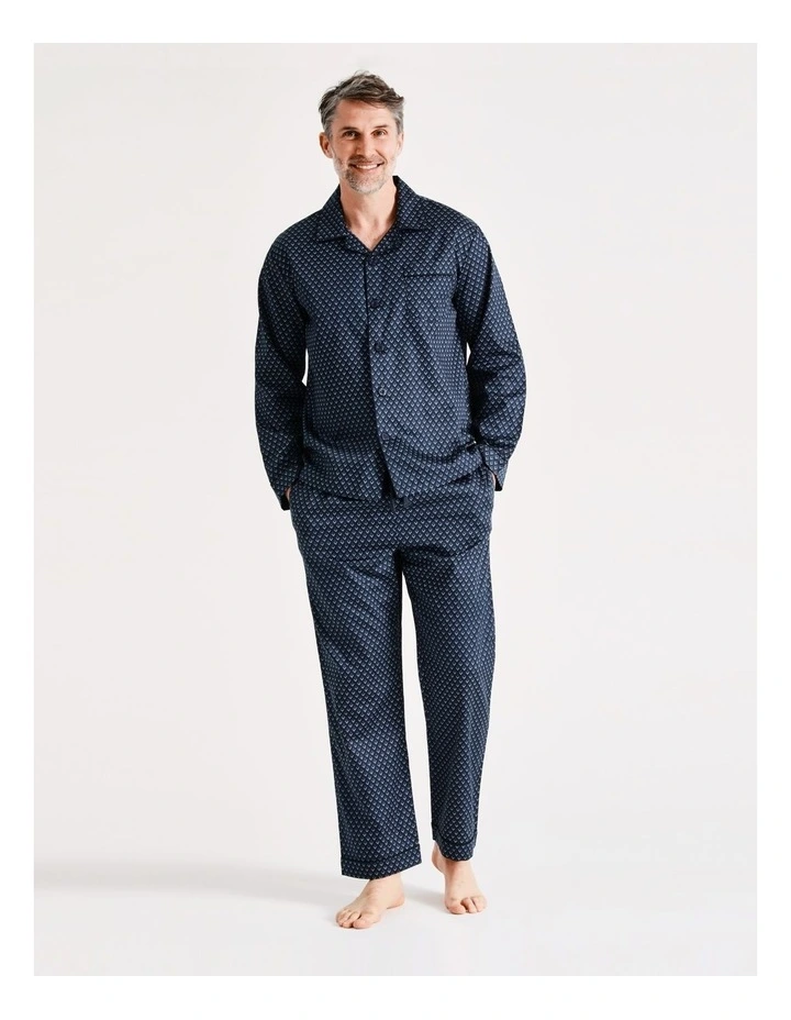 Long Sleeve Sateen PJ Set In Navy Diamond 6 Long Sleeve Sateen PJ Set In Navy Diamond - Image 4