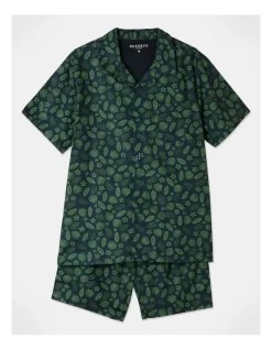 Short Sleeve Softwash Poplin PJ Set In Tropical Leaves