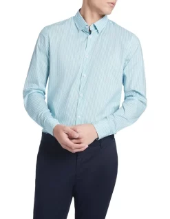 Samos Slim Stretch Shirt In White/Blue