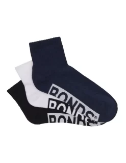 Bonds Logo Quarter Crew Socks 3 Pack In Multi